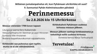 Perinnemessu 2.8.2026 Pyhämaan uhrikirkossa