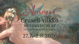 Amour Crusell-viikko Uudessakaupungissa 27.7.-2.8.2026, taustalla naishahmo Eklundin maalauksesta